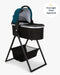 #color_sea Mockingbird bassinet in sea blue canopy and black bassinet stand
